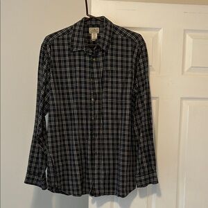 L.L. Bean Men's Navy and White Checkered Shirt